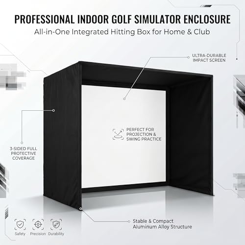 Image of Complete 10x8ft Golf Simulator Enclosure Kit with HD Impact Screen, Durable Aluminum Frame & Side Nets - 30-Min Quick Setup for Home, Garage, Backyard
