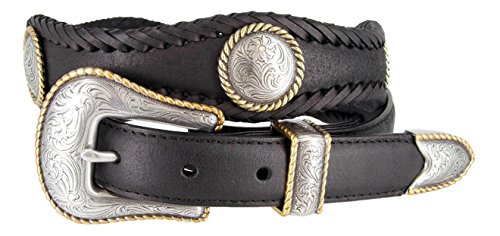 Baron Gold Round Rope Edge Conchos Western Leather Scalloped Belt 1 1/2