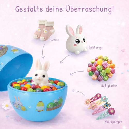 Festicy 12 Ostereier XXL I 15 x 10 cm große, Bunte, Ostereier zum Befüllen I mit Perlen- und Tattoo Stickern für Ostern I Plastikeier zum Befüllen