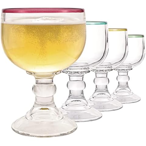 Chefcaptain 4 Color Margaritas Schooner Glass Four- 21.5 Oz Extra Large Goblet Crystal Style ZERO LEAD Colored RIM Shrimp Cocktail, Coronaritas, Margaritas, Beer Glasses PACK OF 4(Classic) Cover