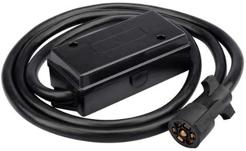 ClearMax 7 Way Trailer Plug Heavy Duty Inline Trailer Cord with 7 Gang Junction Box, Weatherproof - 8 feet (Black)