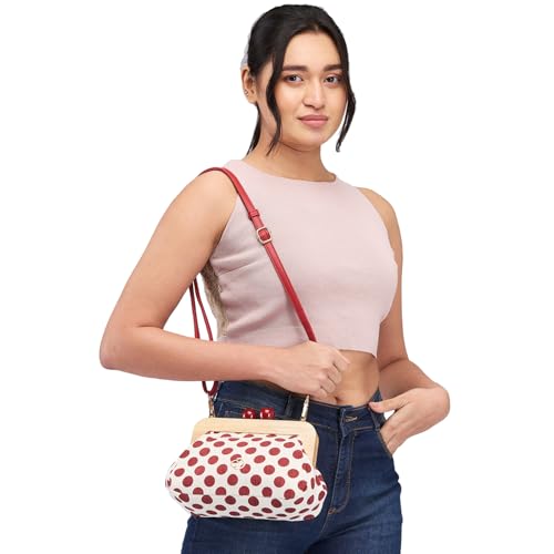 Image of Caprese Mindy Clutch, Small | Versatile Clutch for Women with Adjustable & Detachable Straps, Push Lock Closure | Stylish Clutch | Perfect for Parties, Weddings & Special Occasions (Red)