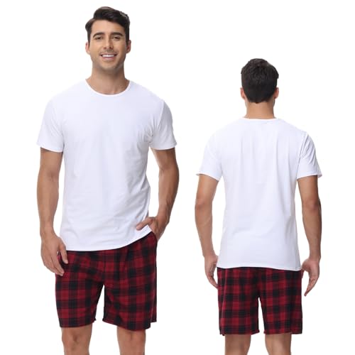 yuyangdpb Men's 3-Pack Woven Pajama Short Cotton Plaid Sleepwear Shorts Button Open Fly with Pockets2