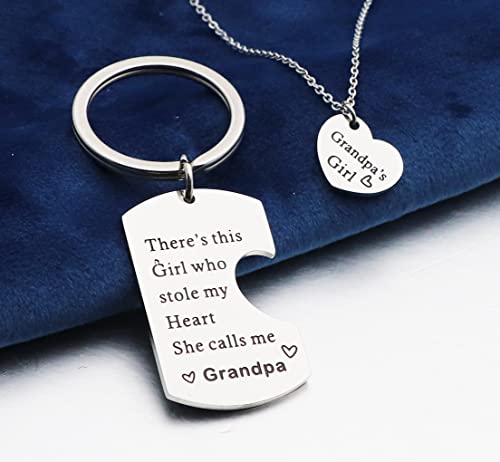 Ankiyabe Grandpa Granddaughter Gift Set There's This Girl Who Stole My Heart She Calls Me Pop Pop Papa Grandpa Keychain Grandpa and Me Jewelry Set4