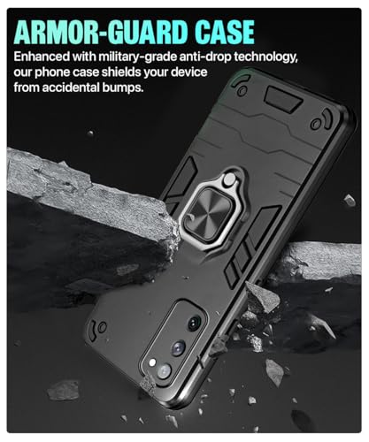 Image of WOW IMAGINE Shock Proof Back Case Mobile Cover for Samsung Galaxy S20 FE 5G | Back Cover Case (Tough Armor | Hybrid PC + TPU | Ring Holder & in-Built Kickstand | Black)