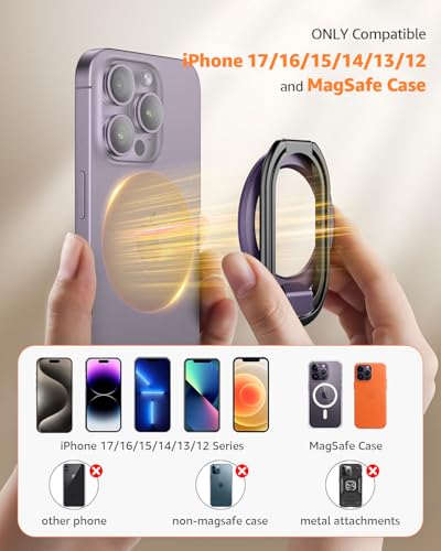 Image of 【2025 Upgraded】 Mag Safe Phone Ring Holder, SUPERONE Adjustable Magnetic Kickstand & Removable Phone Grip Compatible with Wireless Charging Only for iPhone 17 & 16 & 15 & 14 & 13 & 12 Series - Purple