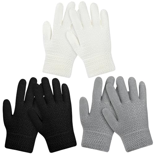Image of ONESING Kids Knit Gloves - Stretchy Gloves for Boys Girls Winter, Solid Finger Gloves for Children