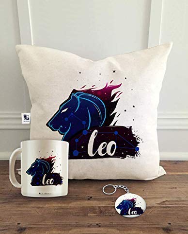 ALDIVO Leo Zodiac Sign Printed Combo Gifts | Zodiac Sign Leo Printed Cushion Cover, Coffee Mug and Key Ring