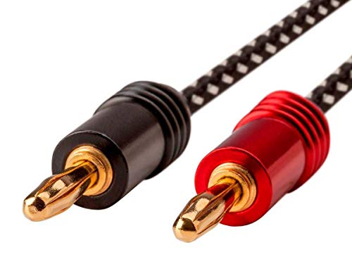 Monoprice Premium Braided Speaker Wire 14AWG - With Gold Plated Banana Plug Connectors - Affinity Series, 2 Pack, 6 Feet