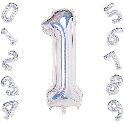 Gremode Laser Silver 1 Balloons,40 Inch Birthday Foil Balloon Party Decorations Supplies Helium Mylar Digital Balloons (Laser Silver Number 1) Cover