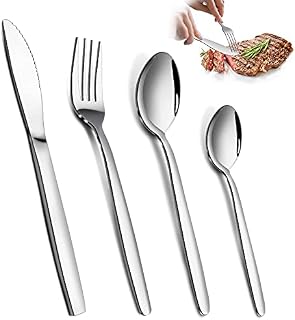 Cutlery Set, 24 Piece Cutlery Set for 6 People, Stainless Steel Knife and Fork Sets, Silverware Set Ideal for Home/ Party/ Restaurant, Mirror-Polished & Dishwasher-Safe