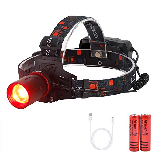 WINDFIRE Headlamp LED Rechargeable USB Red Light Headlamp Headlight,800 Lumens 3 Lighting Modes