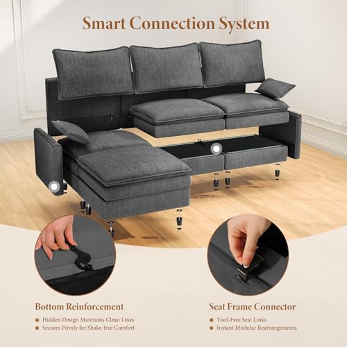 Image of Vesgantti Large Modular Sectional Sofa, Big Comfy Cloud Couch with Ottoman Deep Seat Chenille Cloud Sofa, 9 Seater Large Sectional Couches for Living Room, Bedroom and Apartment, Gray