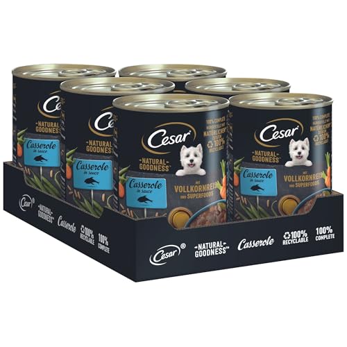 Cesar Natural Goodness Premium Hunde Nassfutter in der Dose Casserole in Sauce mit Fisch und Superfoods 6x400g