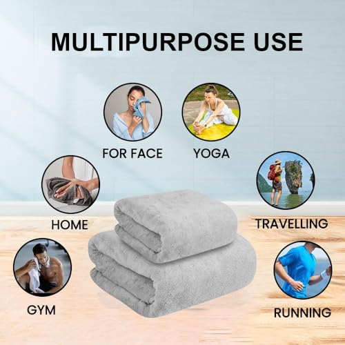 Image of Dribble Coral Fleece Microfiber Towel Set | Ultra Soft & Highly Absorbent Hand Towel + Bath Towel | 450 GSM Quick Dry Towels for Bathroom, Home, Gym & Travel (Pack of 2, Grey)