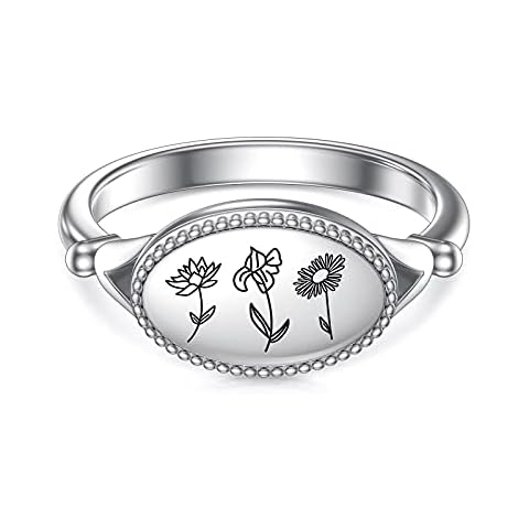 SIMONLY Birth Month Flower Ring for Her 925 Sterling Silver Personalized Birth Flower Ring Birthday Gifts Cover