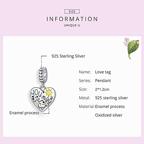 luvhaha You are My Sunshine Charms for Woman 925 Sterling Silver Love Heart Dangle Pendant Bead Jewelry Beads Gifts for Women Bracelet&Necklace&Bangle - Image 4