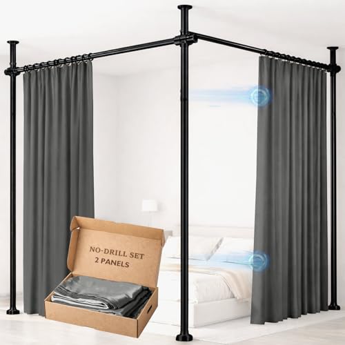 Image of Room Divider Curtain Set-No Drilling Curtain Rod Set, Curtains for Dividing Bedroom, Curtain Room Divider for Privacy Grey-100 W x 84 inch L(Pack of 2)