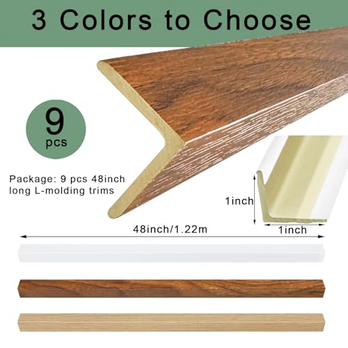 Image of 9Pcs 48 inch Wall Corner Protector,Wood Grain Wall Edges Strip Guards Trim | Walnut,Pre-Cut,Avoid Scratching Scuffs,Furniture Cabinet Protection