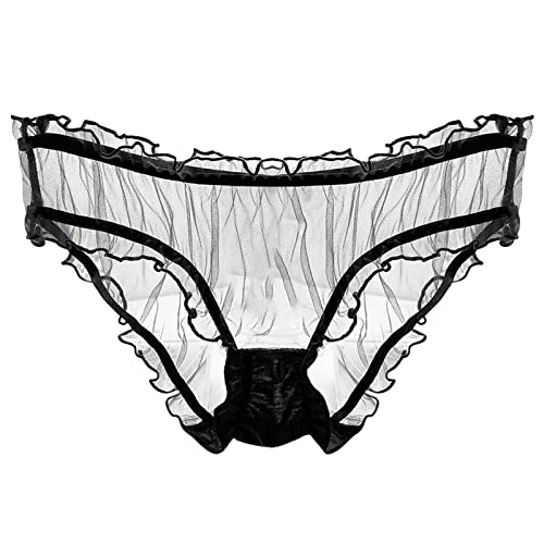 2025 Damen-Mesh-Transparent-Höschen, leichte, atmungsaktive Spitze, Reine Baumwolle, niedriger Taillen-Slip Transvestiten Dessous (Clear, One Size)