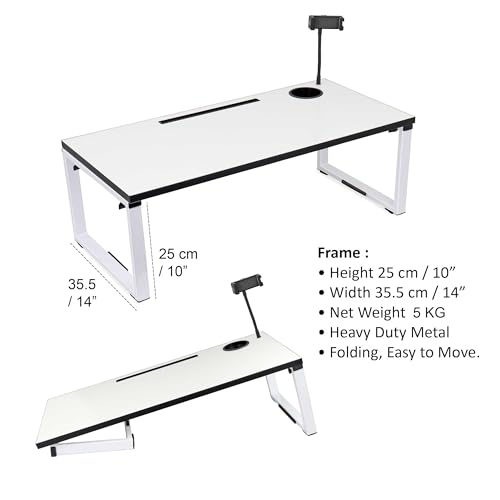 Image of Isomars Bed Desk /Floor Desk with Mobile Holder 76cm x 35.5cm (30 inch x 14 inch) Laptop Study Table for Work from Home, Online Classes, Card Games and Kid's Activities (White)