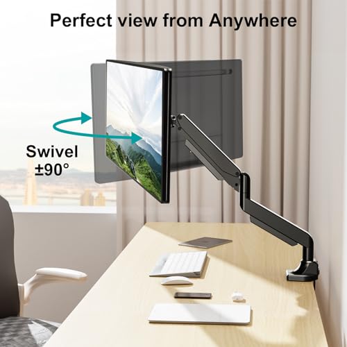 Image of MOUNT PRO Single Monitor Mount for Max 43 Inch Ultrawide Computer Screen, Premium Aluminum Heavy Duty Monitor Arm Holds 6.6lbs to 33lbs, Gas Spring Full Motion Display Desk Stand, VESA Mount