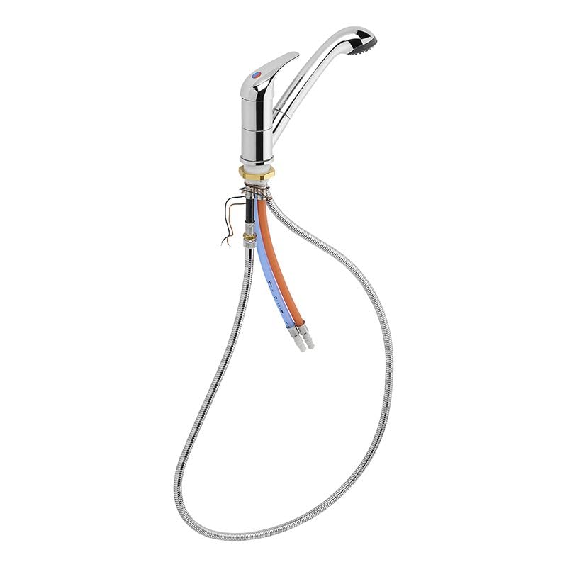 12V Wasserhahn mit ausziehbarer Brause Ø36 mm, Mischbatterie Chrom für Warm- und Kaltwasser, Keramikkartusche, Mikroschalter, 1,5 m Schlauch, für Wohnmobil Wohnwagen Boot