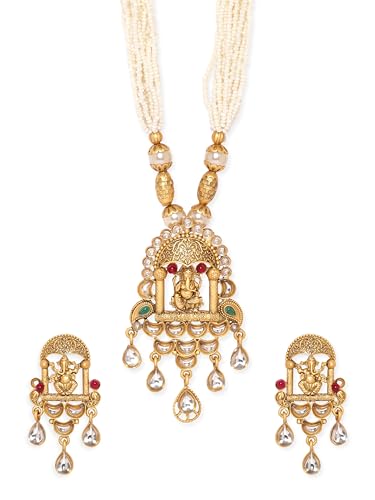 Image of Rubans Long Necklace Set Gold Plated Traditional Stylish Multicolour Jewellery Gift for Women & Girls