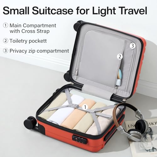 Image of Hanke 14 Inch Underseat Carry On Luggage with Wheels Hard Shell Suitcases Lightweight Small Luggage for Weekender Mini Suitcase Carry On Bag Travel Luggage for Travel Rolling Suitcase.(Orange)