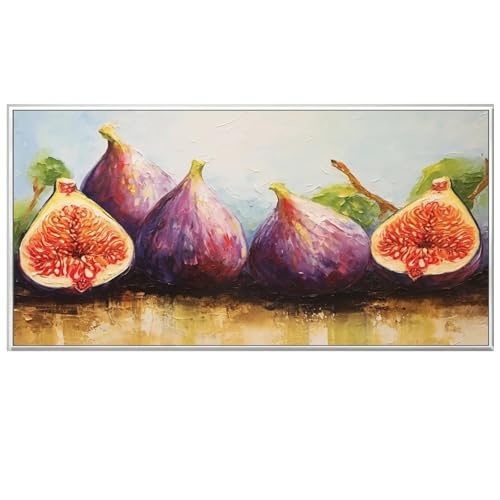 Art impressionniste de prestige : grande toile abstraite texturée style fruit avec cadre
