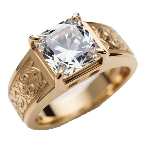 DOVRAN 10K/14K/18K Gold Moissanite Ring for Men Solid Yellow Gold Personalized Rings Custom Jewelry Birthday Gifts for Father Husband