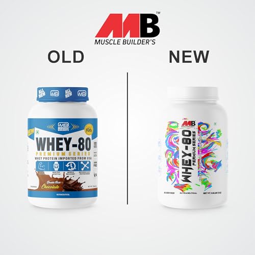 Image of M B Muscle Builder's Whey-80 Premium Series Whey Protein Powder | High Protein Shake | No Added Sugar and Low Fat | Protein Blend | USA Imported Whey Protein | Caffe Mocha Flavour | 2.2 Lb