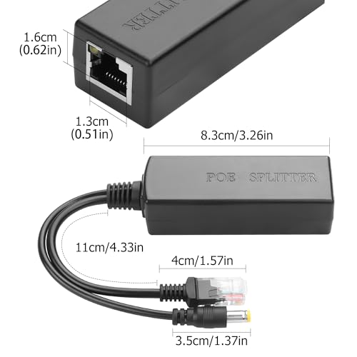 YACSEJAO POE 48V a DC 12V/2A Convertidor Power Over Ethernet | Divisor Gigabit PoE, RJ45 a enchufe 5.5mm×2.1mm, para cámaras de seguridad, AP inalámbricos, routers miniatura 5