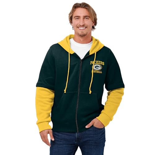 FOCO Green Bay Packers NFL Mens Wordmark Long Sleeve Hooded Shirt - L