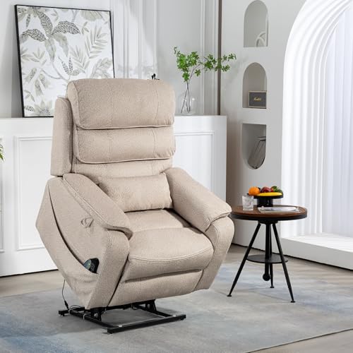 Image of Large Power Lift Recliner Chair for Adults Elderly, Dual Motor Electric Recliner 400LBS, Lay Flat Recliners with Folding Tablet, Wireless Charging, Extended Footrest, USB Ports