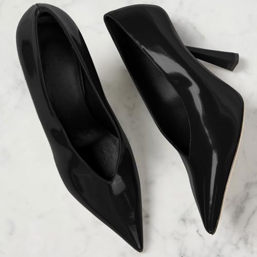 Women's Sexy Pointed Closed Toe Stiletto Heels Fashion Patent/Matte Leather V Shaped Silhouette Pumps Comfort Slip On Prom Party Dressy High Heel Shoes for Women4