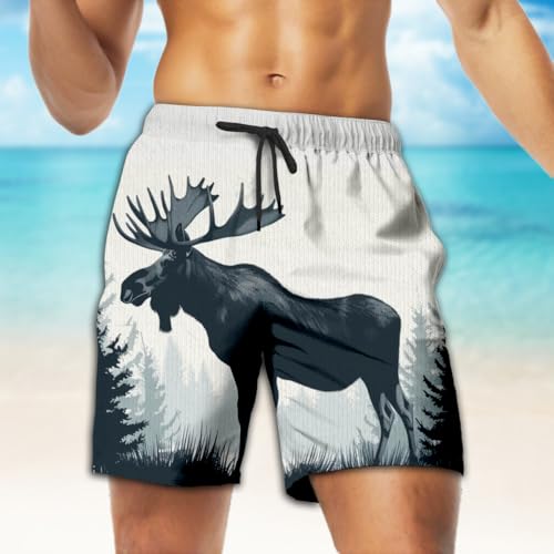 Moose Animal Mens Swim Trunks - Deer Hunting Hawaiian Mens Swim Short Beach Shorts TU-SH-823