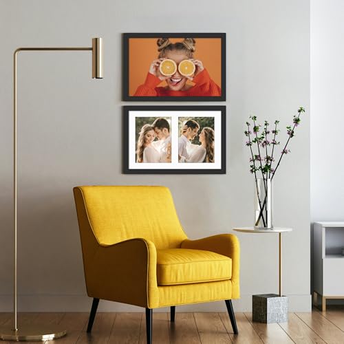 Image of DUENPY 12x19 Double Picture Frame 8x10 Displays Two 8x10 inch Photos Collage Available Horizontal Wall Mounting Display and Vertical Black