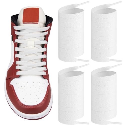 Endoto 2 Pairs Shoelaces for Air Jordan 1/2/3/4/5/6/7/8 Replacement Flat Polyester Laces Sneaker Shoes(Color:White Size:55Inch)