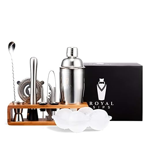 Royal Sips Cocktail Shaker Set With Ice Ball Mold And Bamboo Stand - Bar Tools And Bar Accessories - Bar Set Shakers Bartending Drink Mixer - Drink Shaker Cocktail Set - Mixology Bartender Kit