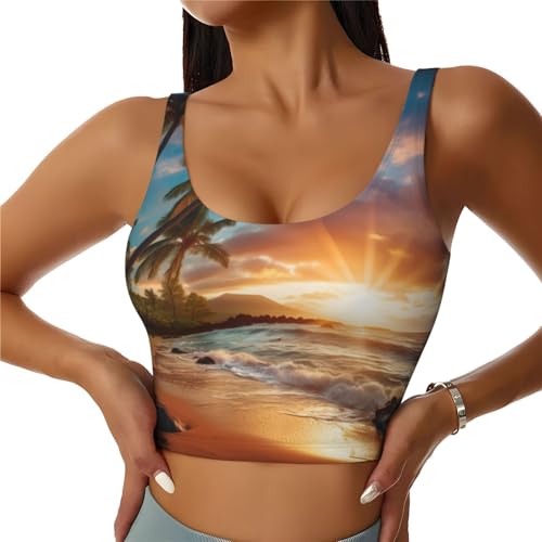 ZXERTG Playera hawaiana con estampado de palmeras, camiseta atlética de alto apoyo, ideal para entrenamientos de alto impacto, yoga y correr, Negro, XXL