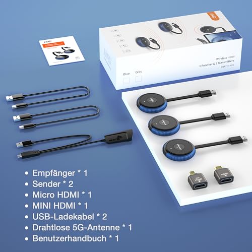 AIMIBO Wireless HDMI 2 Transmitters & 1 Receiver, Mehrere Sender und Empfänger 165FT/50M, Drahtlos Funk 4K Dekodierung Video Transmission Funkübertragung für Laptop/TV Box/PC to TV/Monitor/Projector