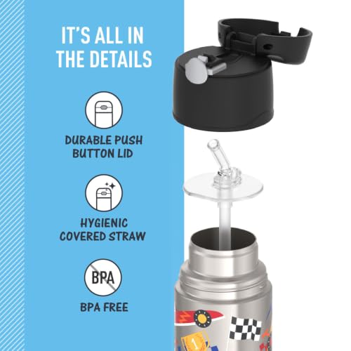 Image of THERMOS FUNTAINER Water Bottle with Straw, 12oz, Hot Rods