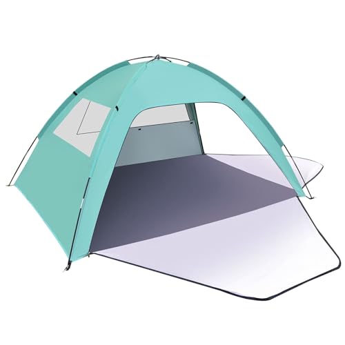 Strandmuschel 1-3 Personen UV Schutz 80+ Strandzelt mit 2 Reißverschluss Türen und 2 Netzfenster Beach Zelt für Familie Tragetasche Strand Schatten Zelt Sun Shelter Sonnenschutz Große Zelte