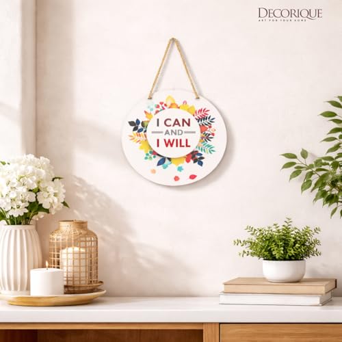 Image of DECORIQUE Wooden Wall Hanging Decor Can Will Decorative Wall Art MDF Wooden Modern Design Motivational Hanger for Home Door Office Living Room Entryway Bedroom Wall Decoration