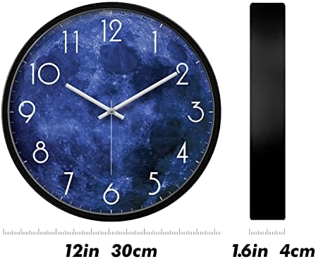 Silent Light Up Wall Clock Blue Moon Phase Outdoor Digital Glitter Battery Operated Smart Lighted Glow in the Dark Clocks Non Ticking Luminous Clock Decorative for Home Kitchen Bathroom Office 12 Inch