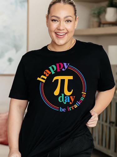 YZMI Pi Day Shirt Women Happy Pi Day Be Irrational Tshirt Funny Pie Day Graphic Tee Gift for Teacher Black M