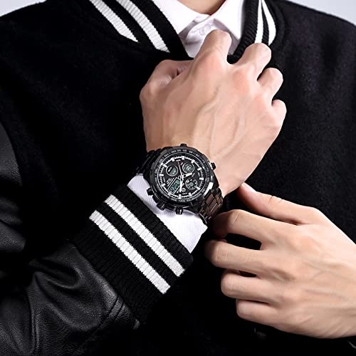 GOLDEN HOUR Luxury Stainless Steel Analog Digital Watches for Men Male Outdoor Sport Waterproof Big Heavy Wristwatch