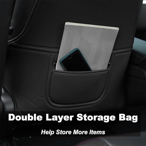 Image of 2 Pack Kick Mats Back Seat Protector Compatible with Tesla Model Y & Model 3 Highland, Black Seat Back Kick Protector
