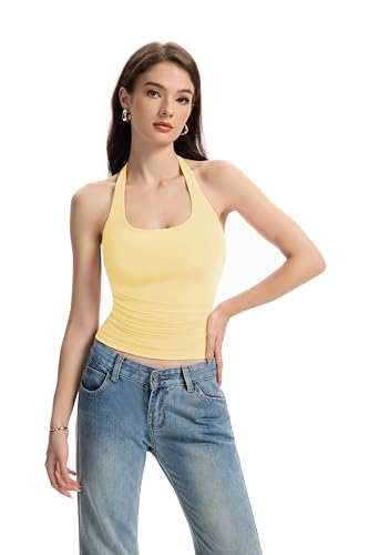 Halter Tank Tops for Women Double Lined Backless Going Out Tops Trendy Y2K Summer Shirt